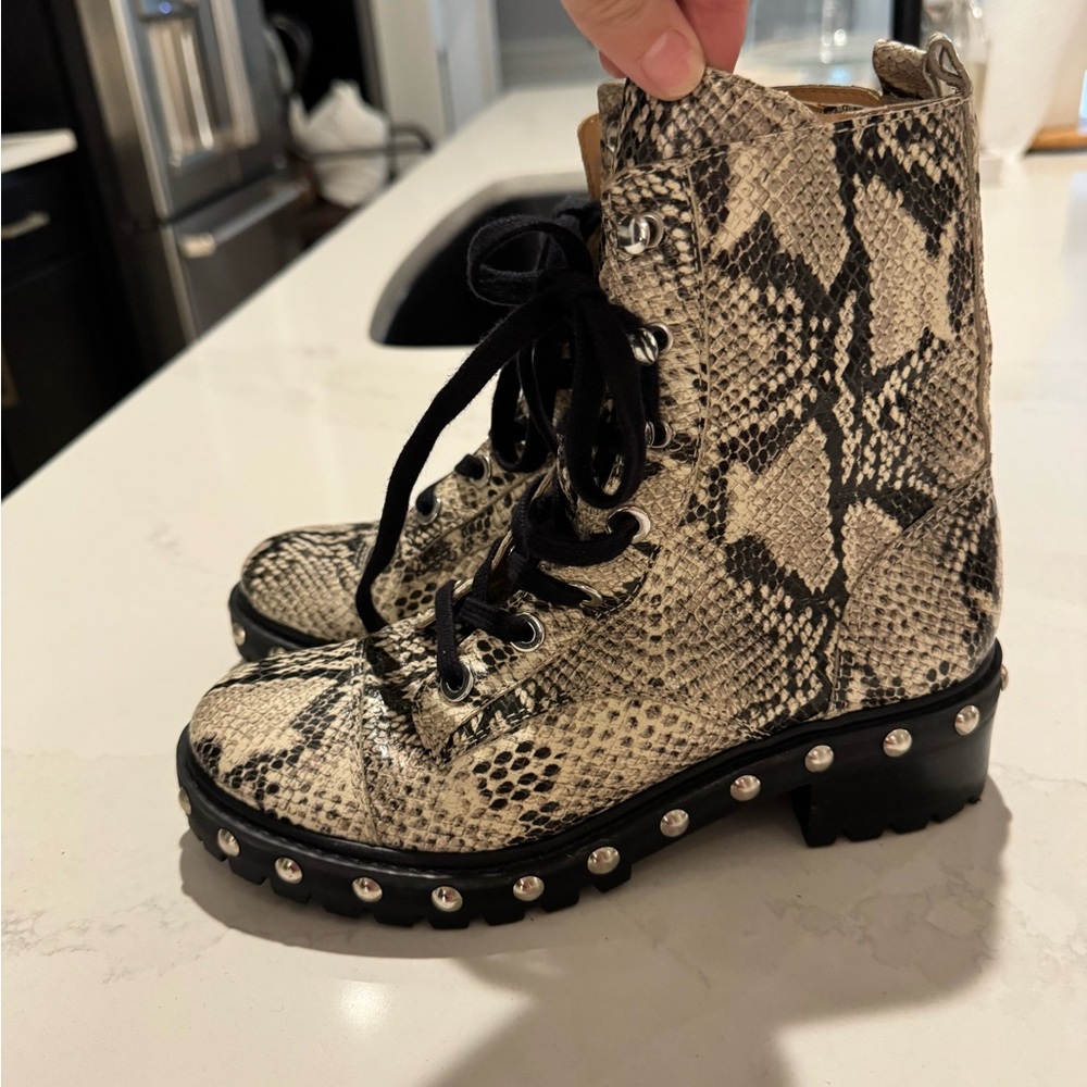 Snakeskin Lace-Up Ankle Boots